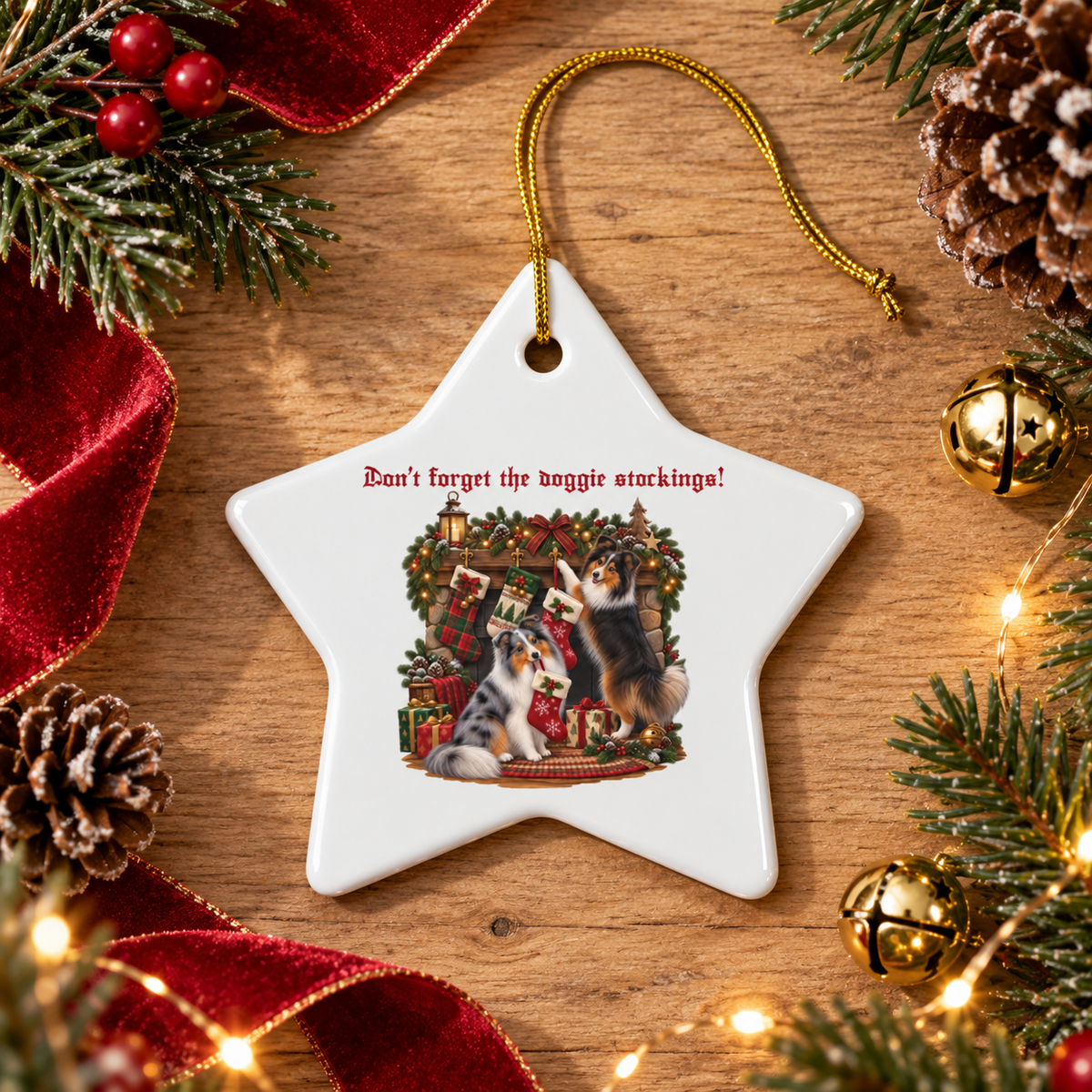 Don't Forget the Doggie Stockings! Shetland Sheepdog Ceramic Ornament