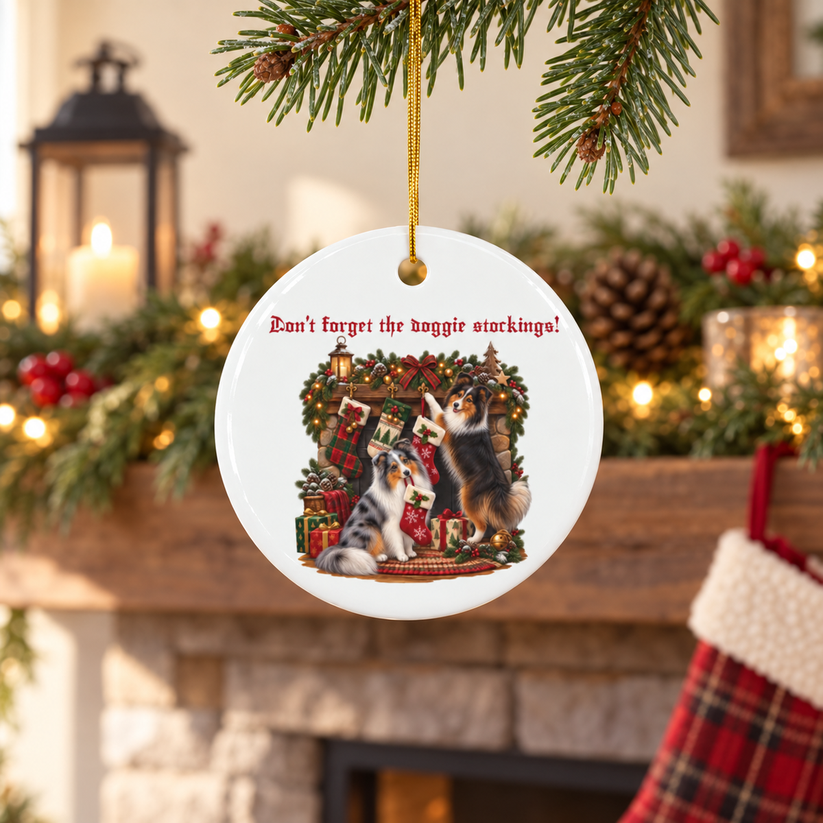 Don't Forget the Doggie Stockings! Shetland Sheepdog Ceramic Ornament