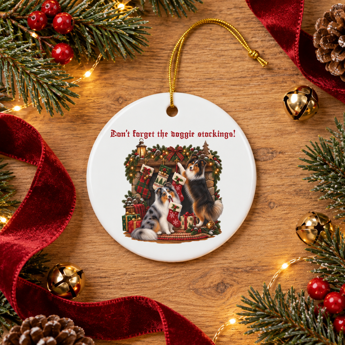 Don't Forget the Doggie Stockings! Shetland Sheepdog Ceramic Ornament
