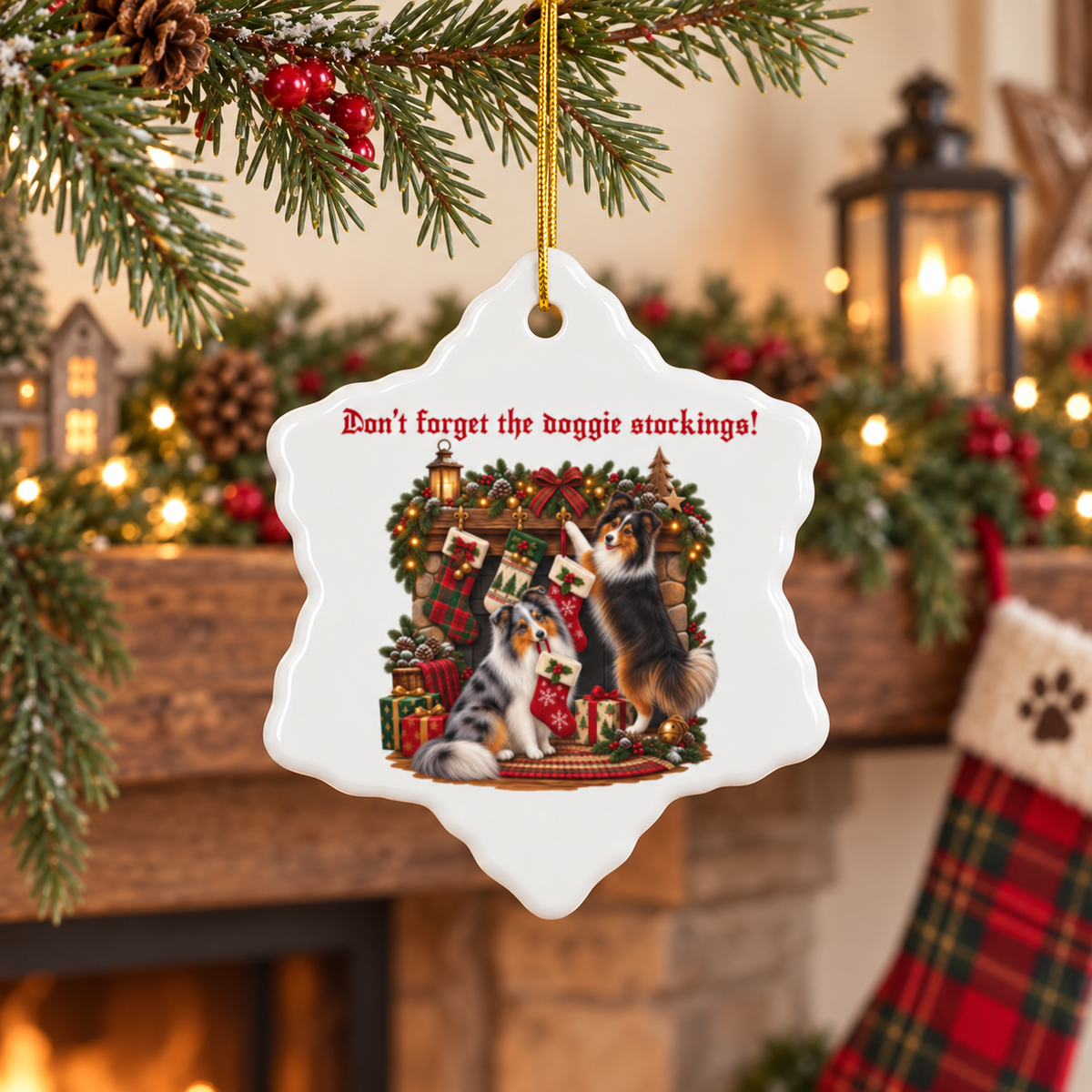 Don't Forget the Doggie Stockings! Shetland Sheepdog Ceramic Ornament
