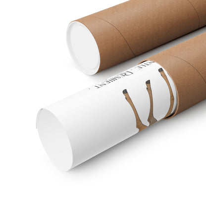 Two brown kraft paper mailing tubes, one closed and one open, showing a rolled up poster, on a white background.