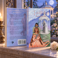Two paperback books of Faithful show the front and back stand upright on a marble windowsill between a candle and a rose. Outside is a rose garden, gazebo, and full moon.