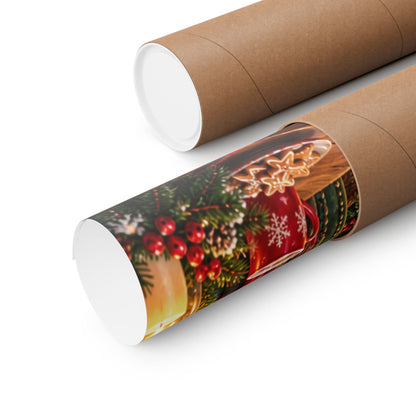 Two brown kraft paper mailing tubes on a white background, with one tube opened to show a rolled up poster.